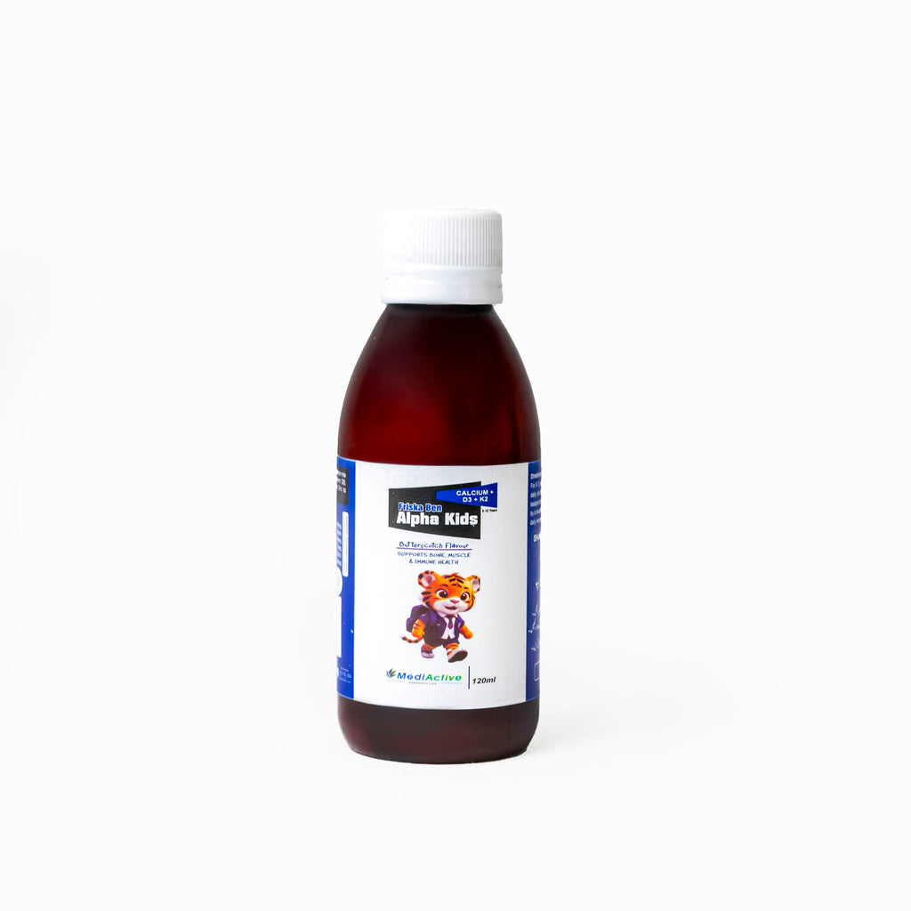 Alpha Kids Calcium + D3 & K2 Syrup – Butterscotch Flavour (120ml)